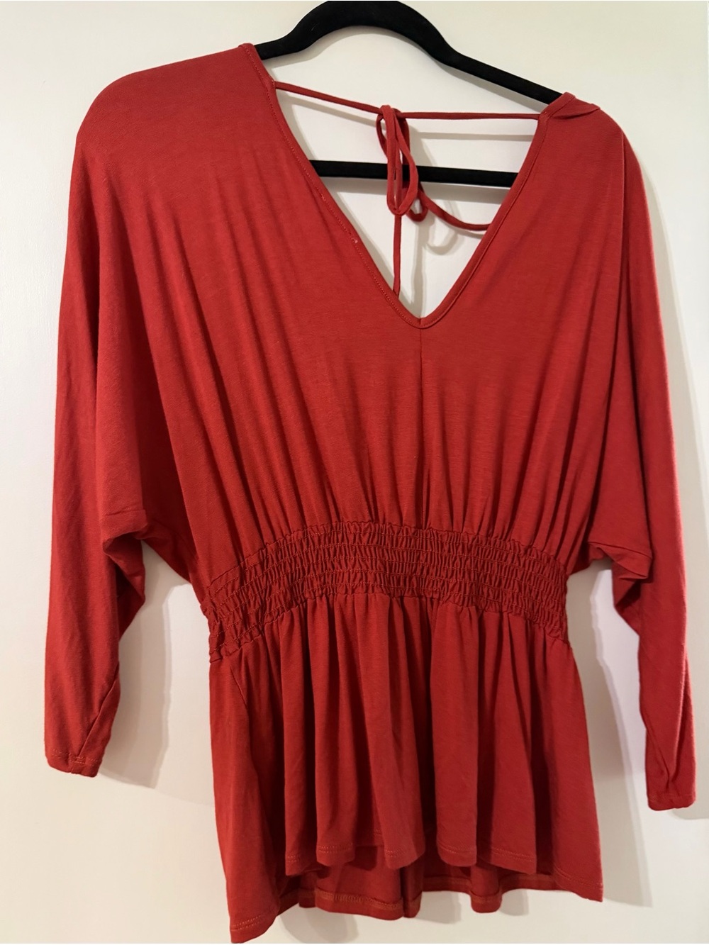 Deep burnt orange Peplum Waist V-Neck Tunic